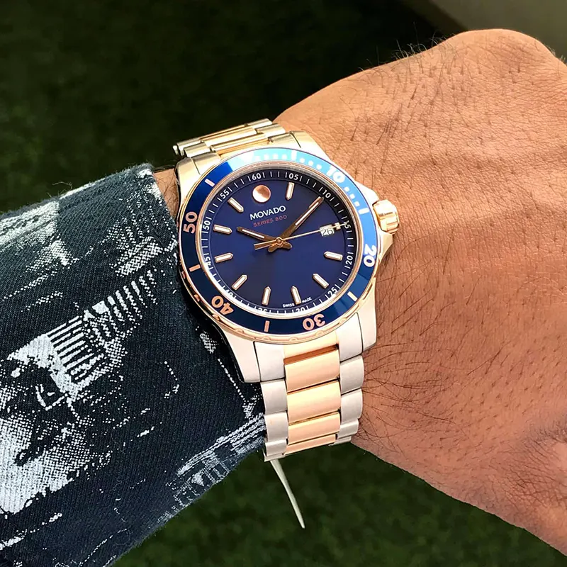 Movado 800 Series Quartz Blue Dial Two-tone Men's Watch- 2600149